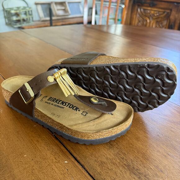 Birkenstock Gizeh Gold Metal Fringe Graceful Toffe US 4.5 EU35 Brown Birkoflor - Picture 5 of 12